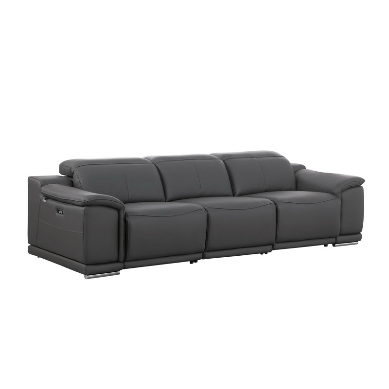 Top Grain Italian Leather Dual Power Reclining Sofa With Dual Recliners (Cage)