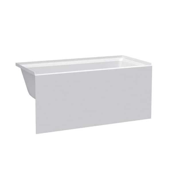 48 in. x 32 in. Acrylic Rectangular Alcove Apron Front Soaking Non-Whirlpool Left Drain Bathtub in White - (Good condition because of damage to the rear corner of the tub, pictured, as well as a scratch/scuff on the front edge, also pictured)