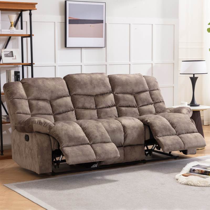 Modern and Overstuffed Soft Manual Reclining Sofa - (Good condition because of some damage to the bottom left side frame, pictured. Does not affect function)