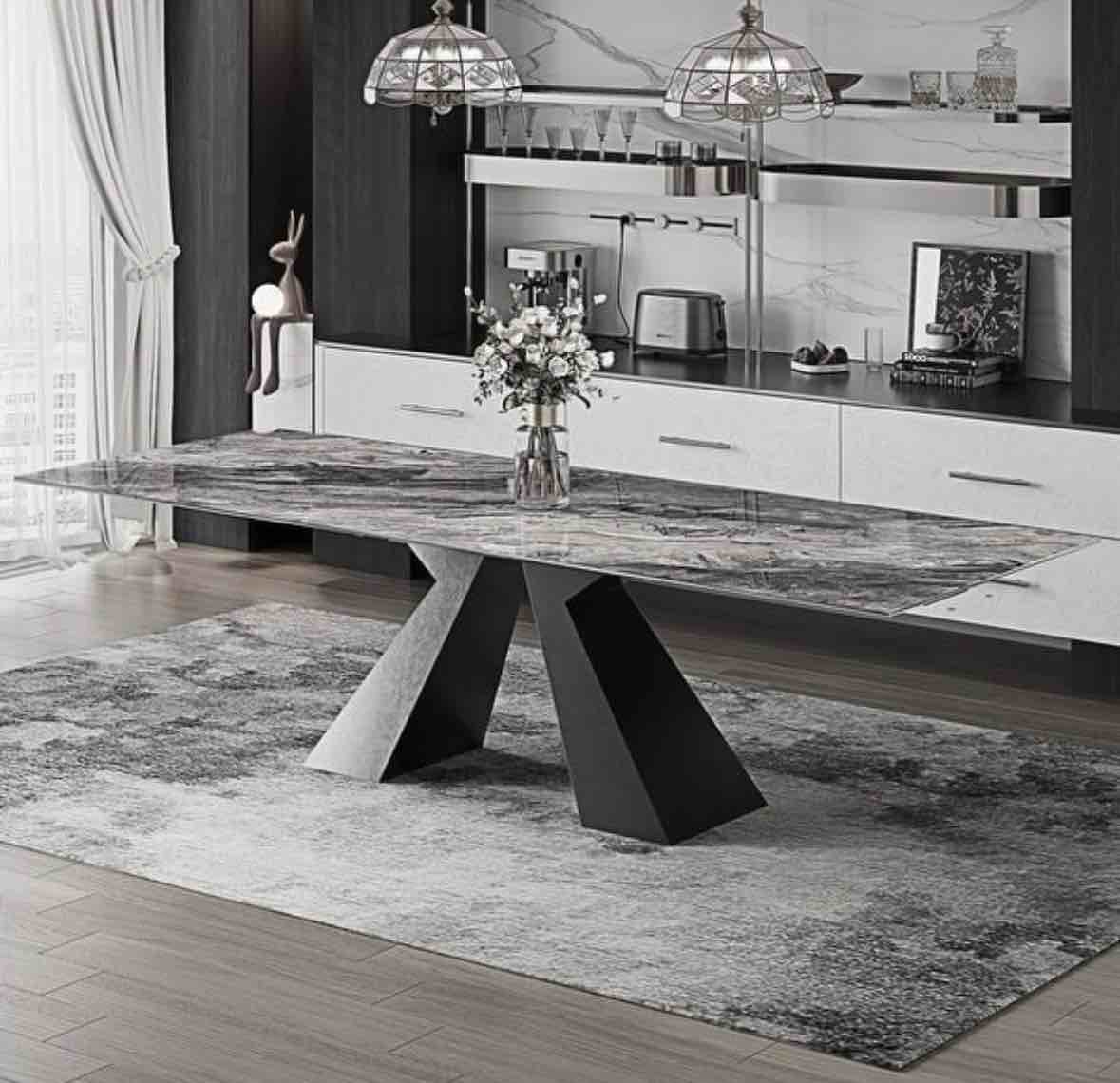 Lyra Solid Wood Black and White Marble Laminate Table Top. Plank for base needs touched up (use furniture marker) , otherwise brand new. 78 L x 40 W x 3 Thick. 3 Boxes Total.