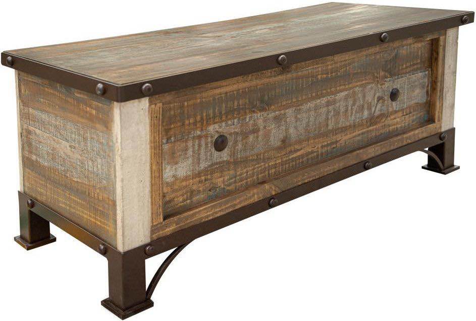 Antique Multicolor Bedroom Trunk with Distressed Finish 43.25"W x 17.75"D x 18.5"H (Small imperfections from finish)