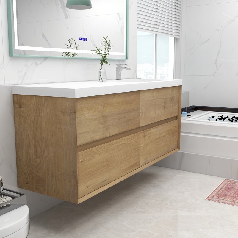 Moncear 59'' Single Bathroom Vanity with Acrylic Top - NOTE - Item is a left side sink, not right sided like the lot pictures show