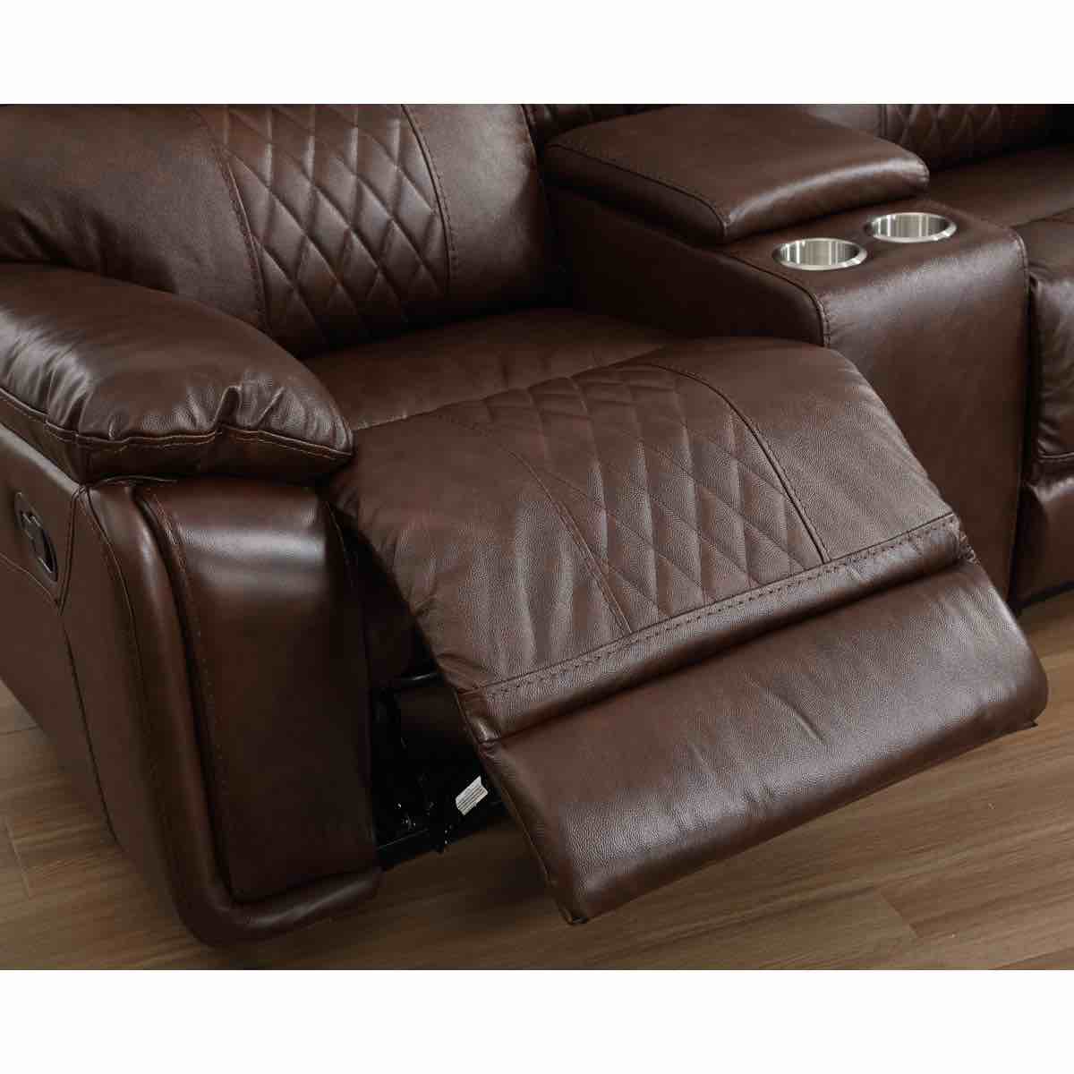 Condition photo showing Good Condition for 77.6" top-grain genuine leather manual reclining loveseat sofa, 2-seater recliner couch with storage and cupholders 41.3'' h x 77.6'' w x 37.4'' d (right seat has small scratch on backrest, and small tear in corner, see photos)