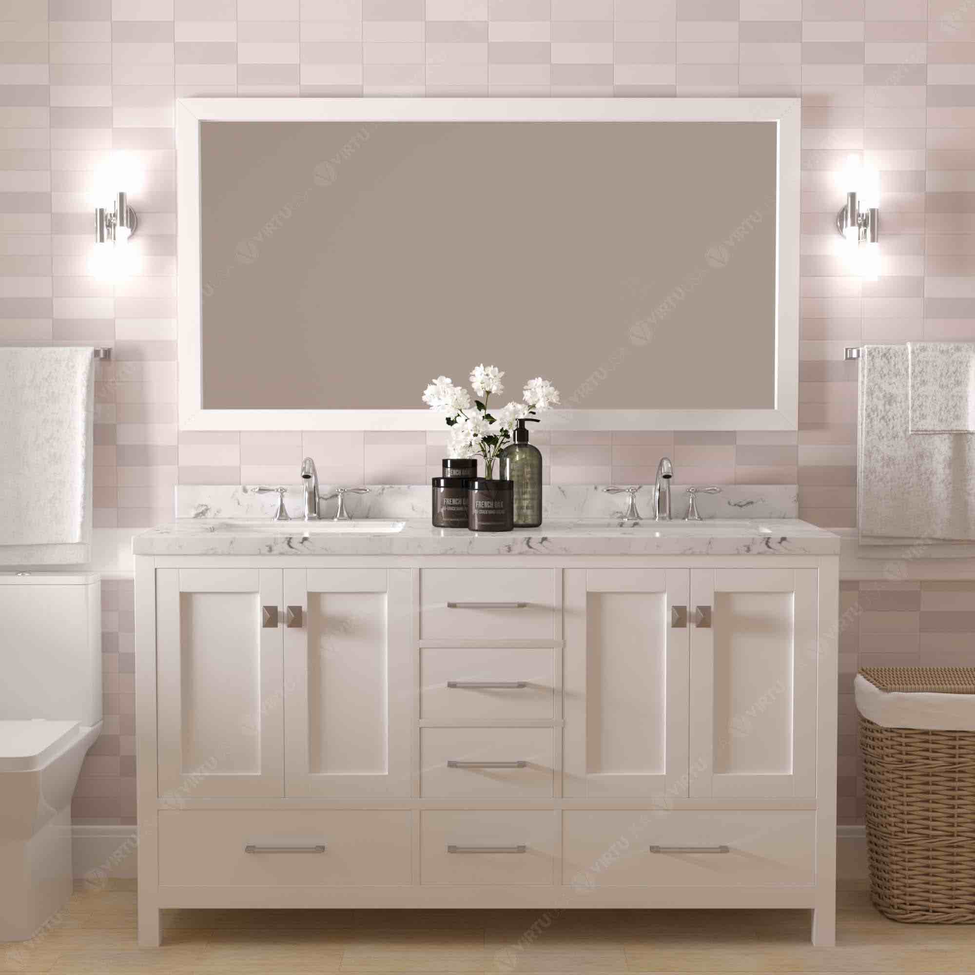 Caroline Avenue 60" Double Bath Vanity in White with Cultured Marble Quartz Top (Row 20)