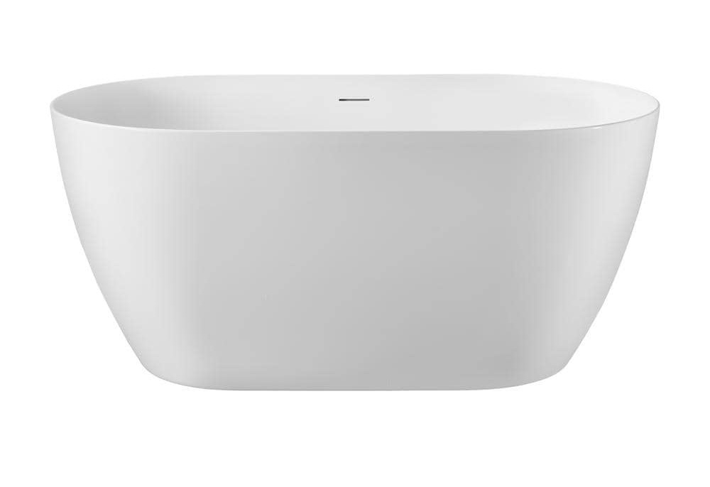 Condition photo showing New/Like New for 51 in. x 28 in. acrylic freestanding soaking bathtub in glossy white with brushed nickel drain 51 x 28 x 31in.