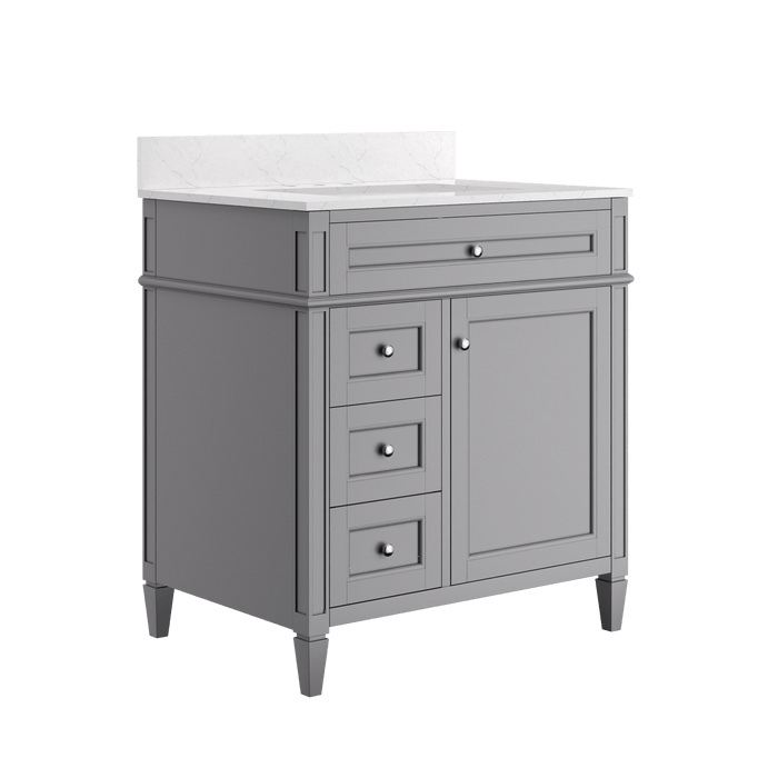 DeerValley 30” Bathroom Vanity with Sink and Backsplash, Pre-Assembled Modern Bath Cabinet with Storage, Soft Close Doors, White / Light Gray