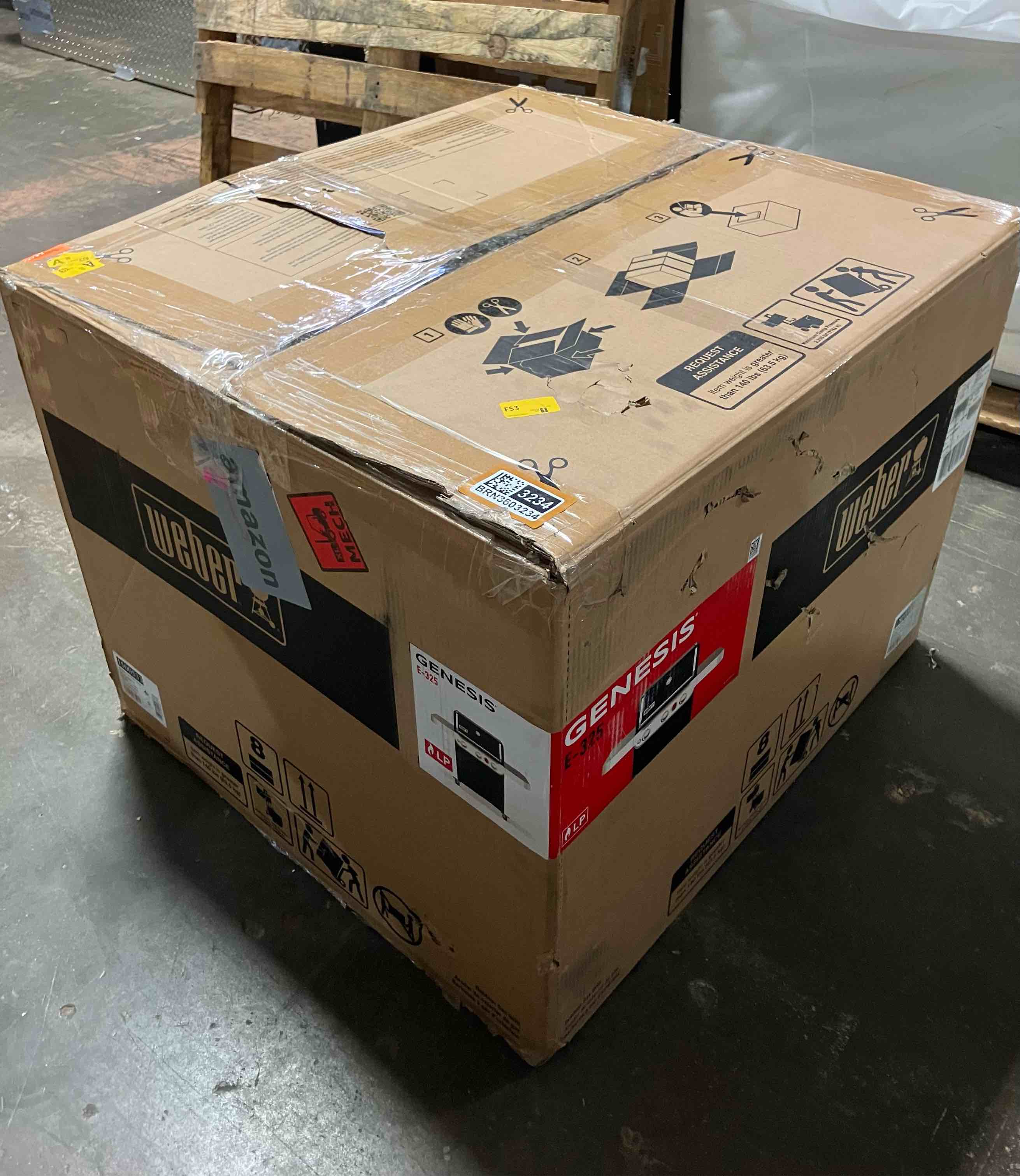 Condition photo showing New/Like New for weber genesis e-325 liquid propane gas grill for outdoor cooking, 3 burners, black – porcelain-enameled, cast-iron grates, pureblu burners & sear zone