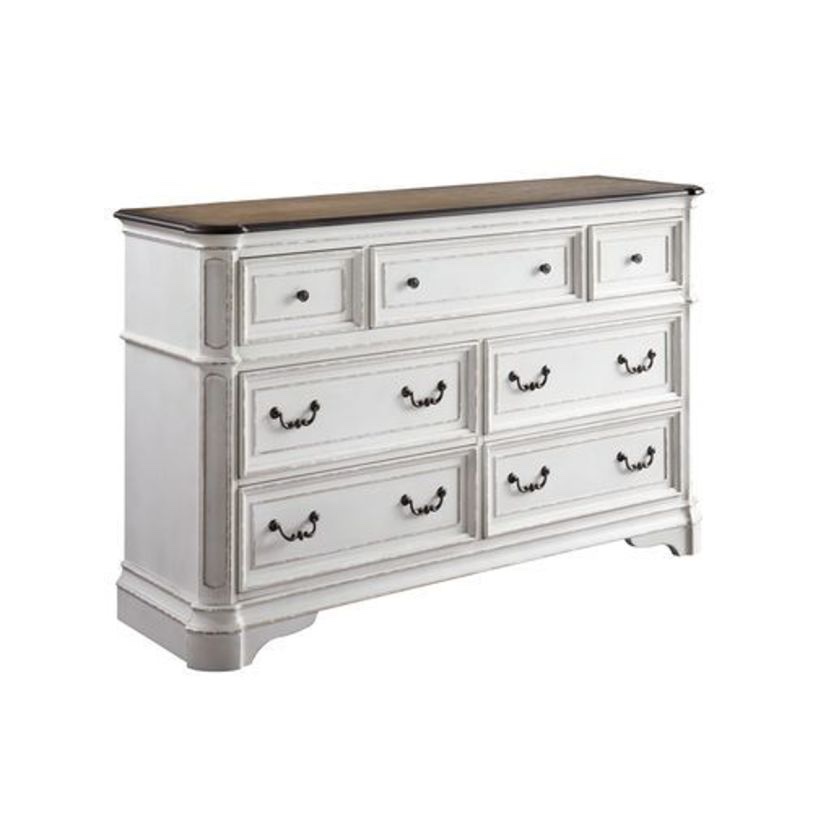 Florian 7 Drawer Dresser in Antique White 64W x 19D x 40H in.