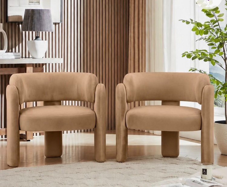 33" Wide Upholstered Modern 3-Legs Barrel Accent Chair (Set of 2) - Scratch and Dent Item