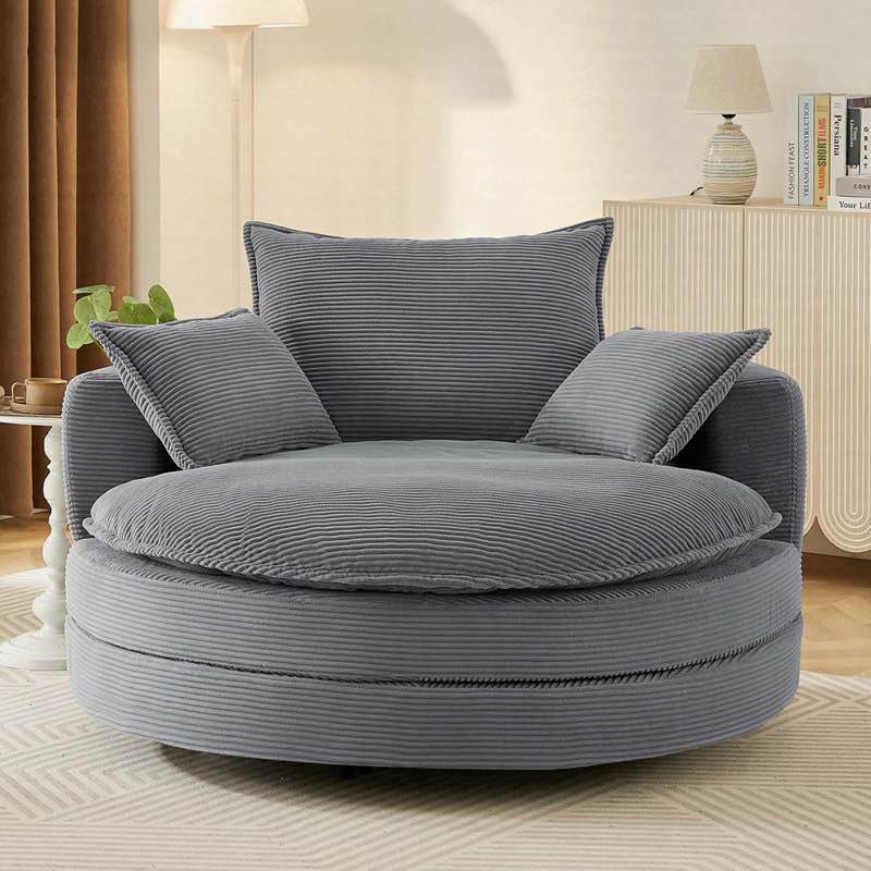 Condition photo showing New/Like New for 57.5in 360° swivel barrel chair with dual-layer cushion & 3 removable pillows 