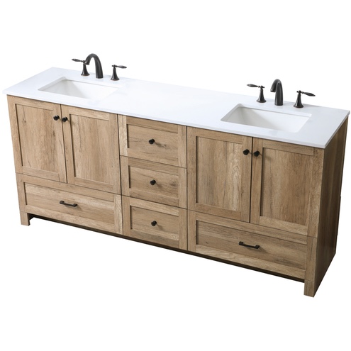 Condition photo showing New/Like New for soma natural oak 72in vanity sink set with black finished hardware, overall dimensions 72 l x 19 w x 34 h, item is new in box