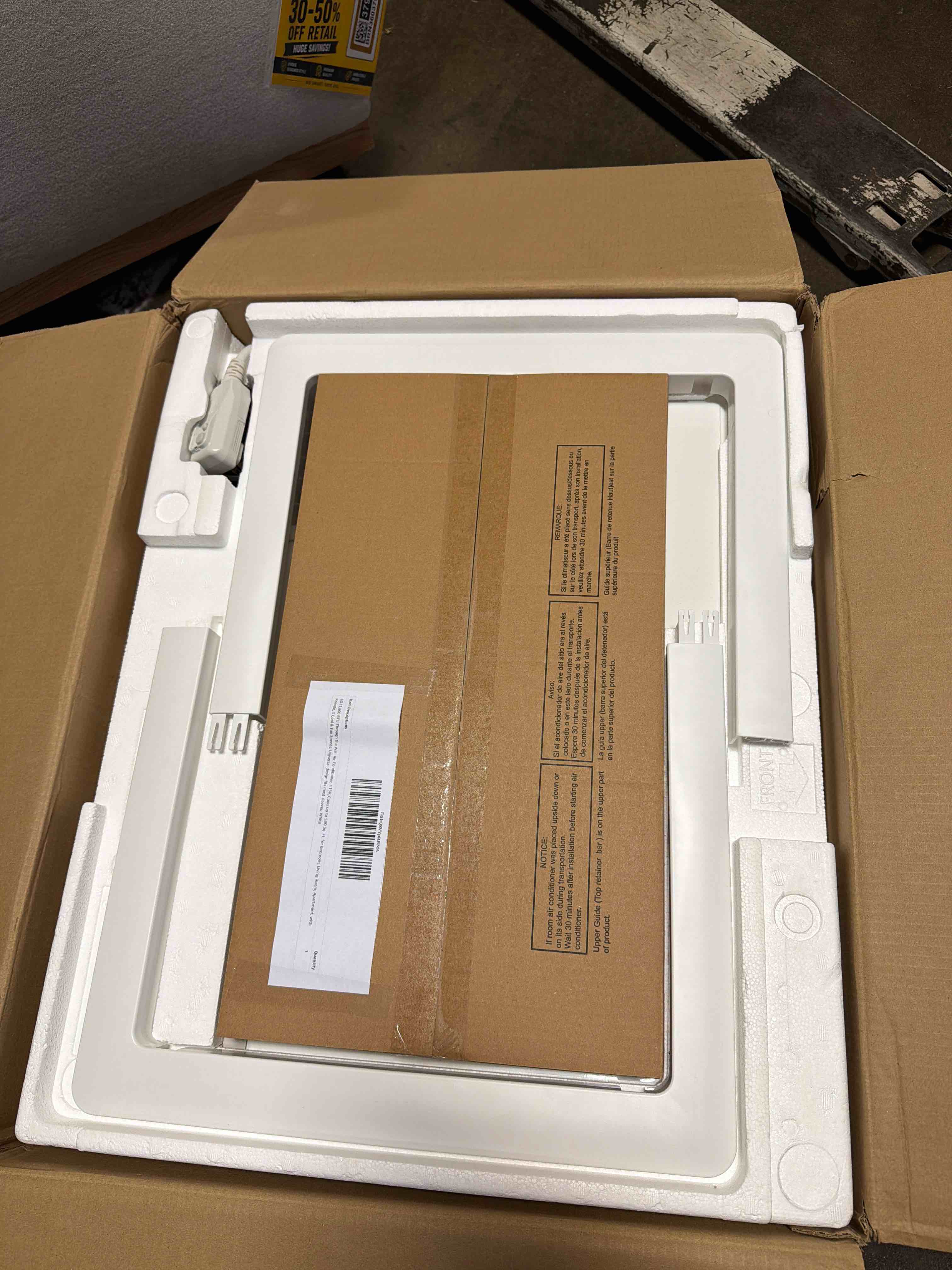 Condition photo showing New/Like New for lg 11,800 btu white through the wall air conditioner, 115v, cools up to 530 sq. ft. for bedroom, living room, apartment, with remote, 3 cool & fan speeds, universal design fits most sleeves