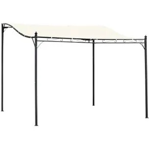 outsunny 10' x 10' steel outdoor pergola gazebo, patio canopy with weather-resistant fabric and drainage holes for backyard, deck, garden, cream white