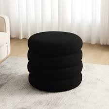Lelani 20.1 Wide Bouka VelvetLinen Upholstered Round Storage ottoman 