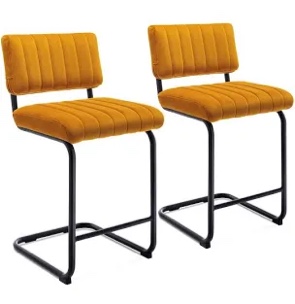 ambrine low back tufted velvet upholstered counter/bar stool with steel sled frame (set of 2)