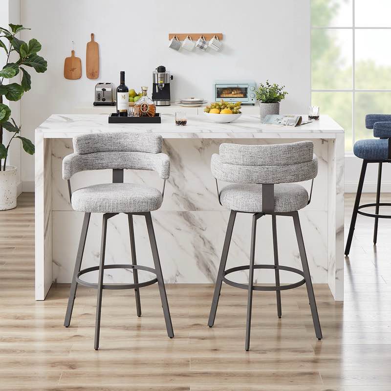 Full Back Upholstered Metal Stool (Set of 2)