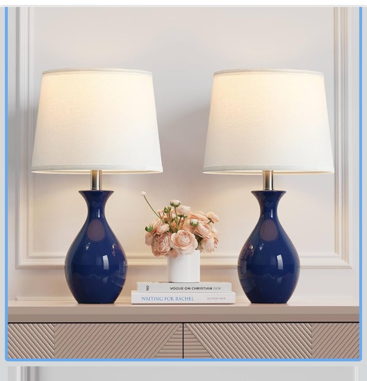 PARTPHONER Table Lamp Set of 2, Modern Ceramic Bedside Lamps for Night Stands, Classic Small Lamp Nightstand Lamp for Bedroom Living Room Desk End Table Rocker Swtich White