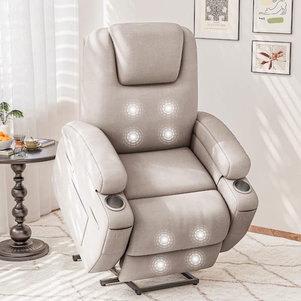 LACOO Power Lift Recliner Chair with Massage, 2 Cup Holders, Khaki Fabric