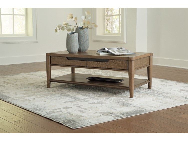 Ashley Signature Design Roanhowe Coffee/Cocktail Table - 50”x19”x26” - (left drawer face is broken)
