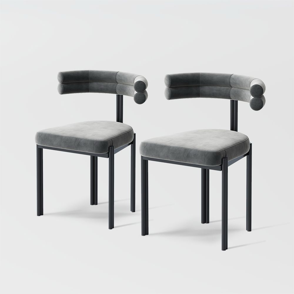 Povison Modern Velvet Upholstered Dining Chairs Set of 2, Gray Side Chairs, Fully Assembled