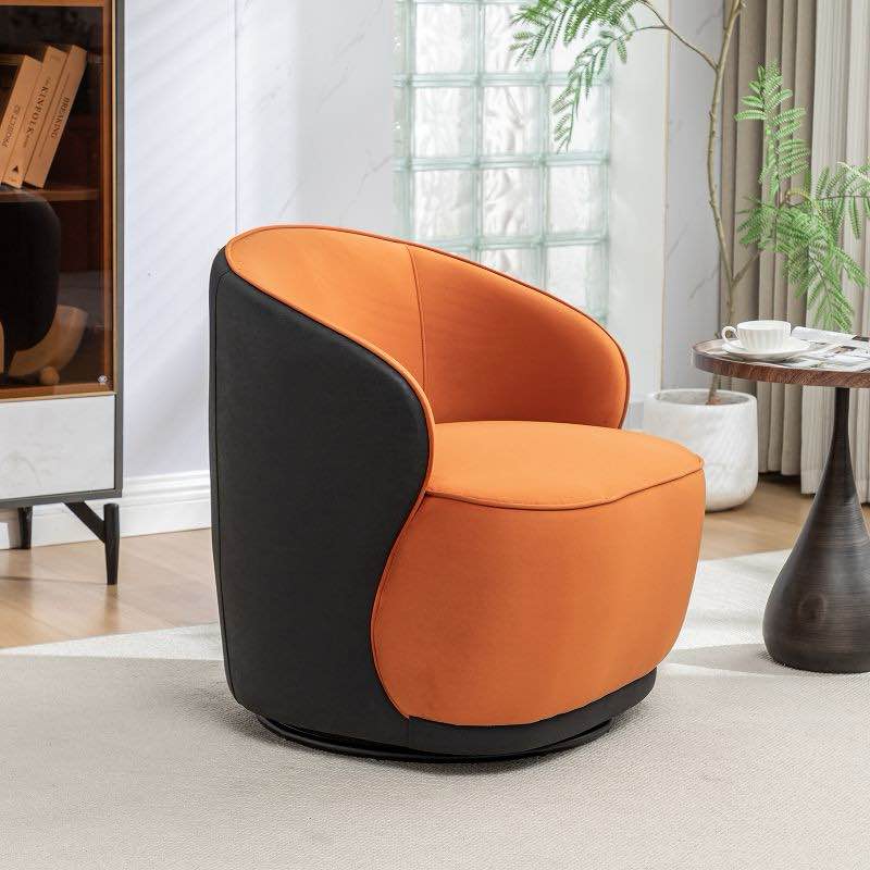 SEYNAR Modern Velvet and Vegan Leather 360 Degree Swivel Accent Chair (Orange and Black)