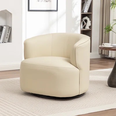 Mercer41 Cream Accent Swivel Chair made with Vegan Leather 