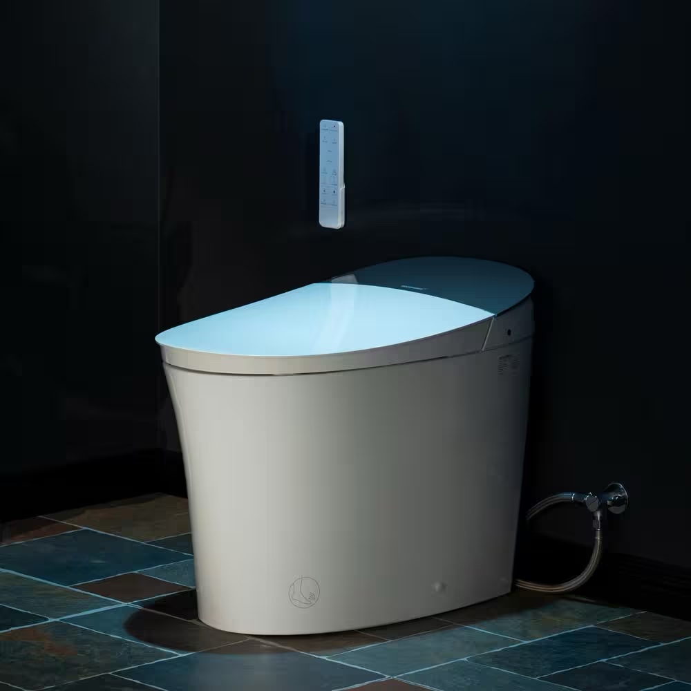 1-Piece 1.1/1.6 GPF Dual Flush Elongated Smart Toilet Bidet in White with Auto Open/Close, Foam Shield and Foot Sensor