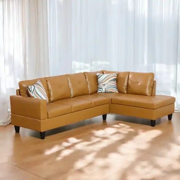 MAYEERTY 97" Right Facing Vegan Leather Sectional Sofa, 2-Piece Modular Couch in Ginger