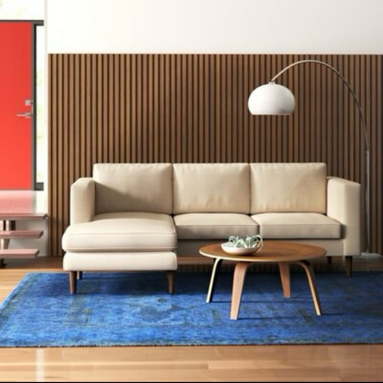 Aaron Upholstered Beige Chenille 3 Seater 2 Piece Sectional with Ottoman and Dark Brown Wooden Legs, 33.85 H X 91.98 W X 60.23 D In