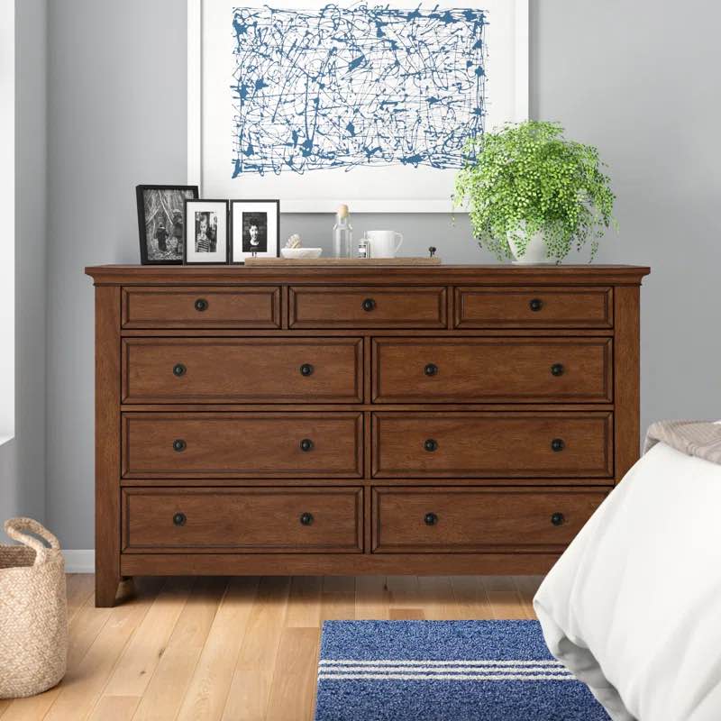 Woodside Oak 66'' W 9 - Drawer Dresser with Matte Black Knobs. 40'' H X 66'' W X 20'' D