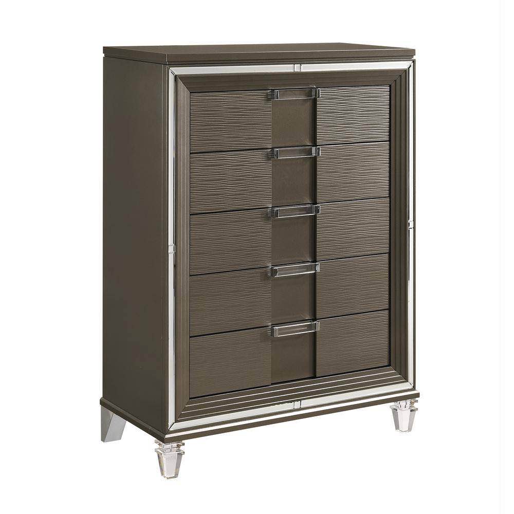 Charlotte Copper 5-Drawer 39 in. W Dresser Chest with Lift Up jewelry and mirror compartment on top. Product Depth (in.) 18 in Product Height (in.) 54 in Product Width (in.) 39 in