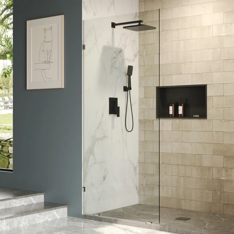 DeerValley 36 × 78 Single Fixed Glass Panel Door For Shower with Chrome Hardware 