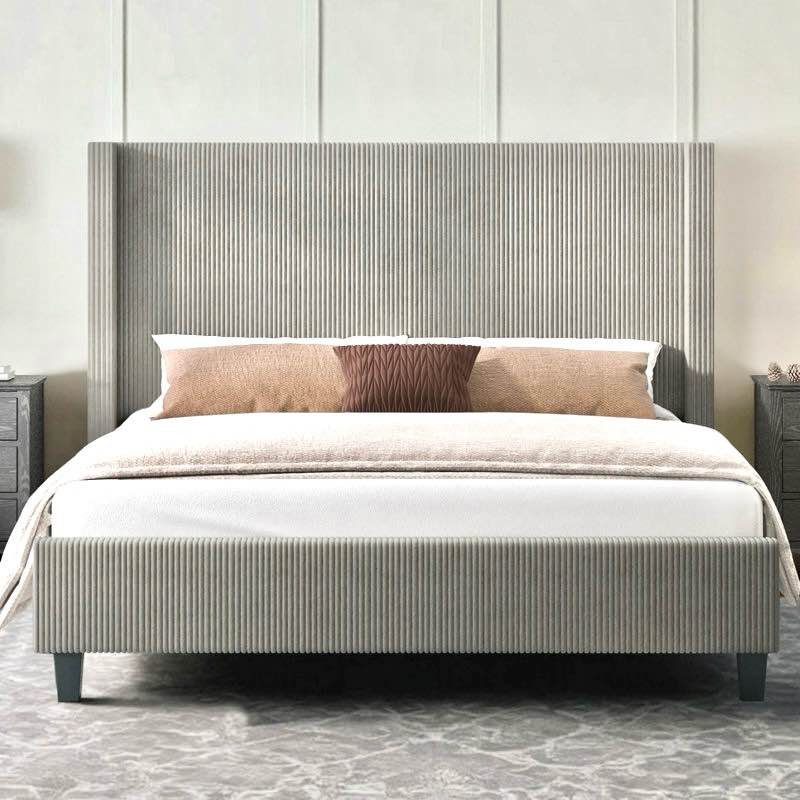 Wade Logan Wauseon Corduroy Upholstered Bed - King - Light Gray