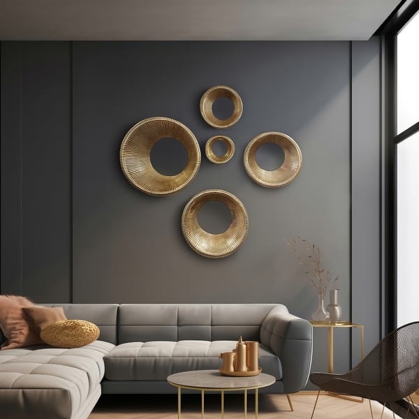 Sagebrook Home Modern Metal Luxurious Gold Finish Set of 5 Wall Decor