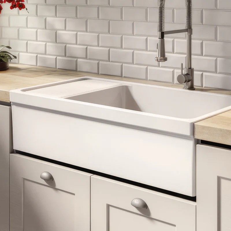 36" LARGE REVERSIBLE SINGLE BOWL FIRECLAY KITCHEN SINK: INTEGRAL DRAIN BOARD, 2½” LIP FRONT APRON. 