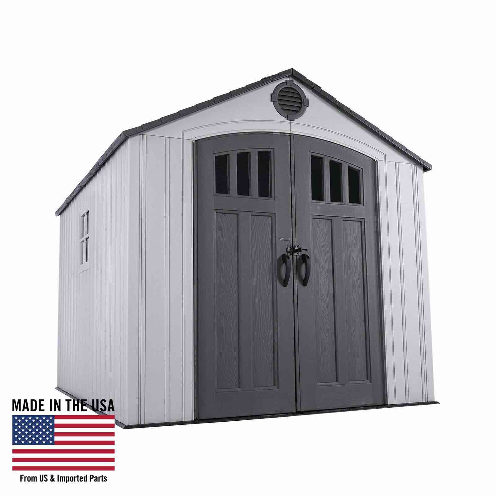 Lifetime 8 ft. x 7.5 ft. Outdoor Storage Shed, Parts of siding and some hardware need replaced, missing pieces can be purchased through lifetime. 2 Box set