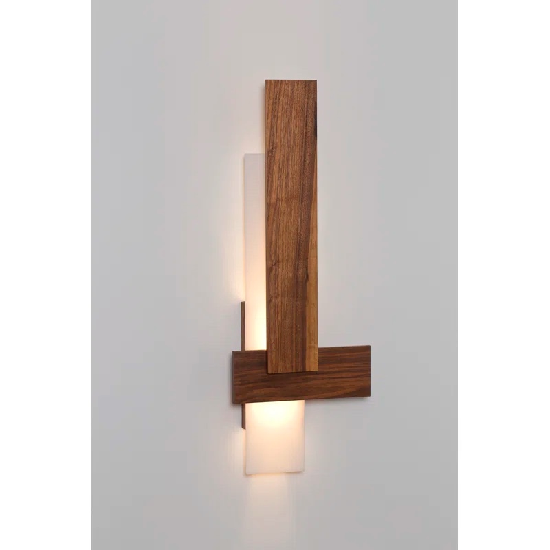 Sedo Modern Dimmable LED Flush Mount Sconce with Walnut Wooden Planks and Frosted Glass Light Panels. Hardwired, Integrated LED Wattage 13 Watt Integrated LED Brightness (Lumens) 1,130lm. Bulbs sold separately