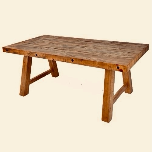 Natural Recycled Wood Industrial Style Rustic Work Table with A Frame Legs and Bolted Sides. 59” L x 35.5” D x 30” H