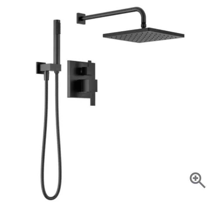 Delta Modern Square Non-Shared Function Shower System Package with 1.75GPM Single Function Shower Head and Hand Shower - Includes Rough-In