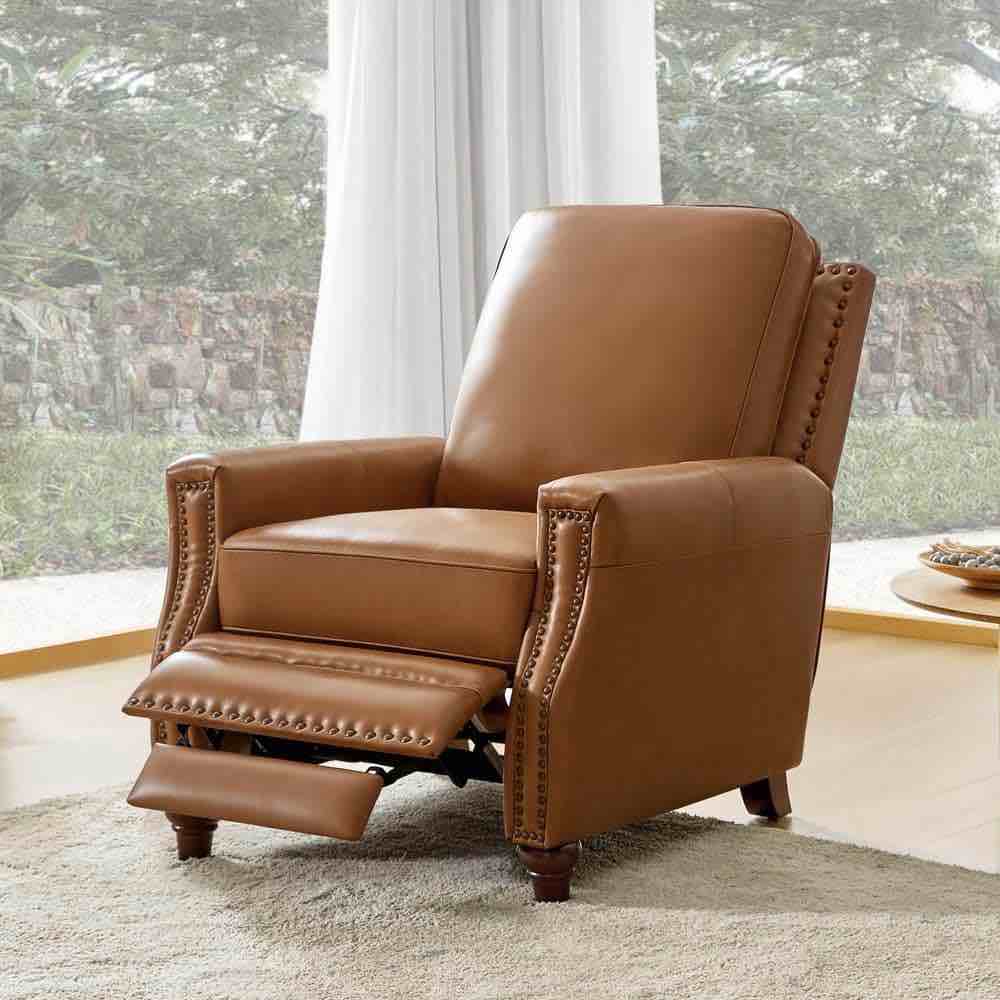 Theresa Camel Mid-century Leather Standard (No Motion) Recliner with Nailhead Trim