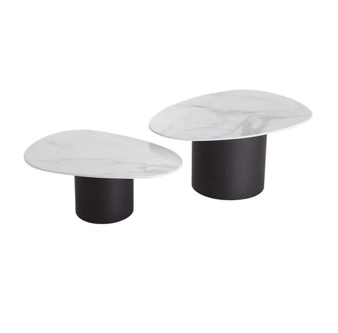 Eichholtz Coffee Table Zane White Ceramic Marble - Set of 2 - First Table: 31.69"W x 21.65"D x 14.37"H, Second Table: 28.74"W x 19.29"D x 11.42"H