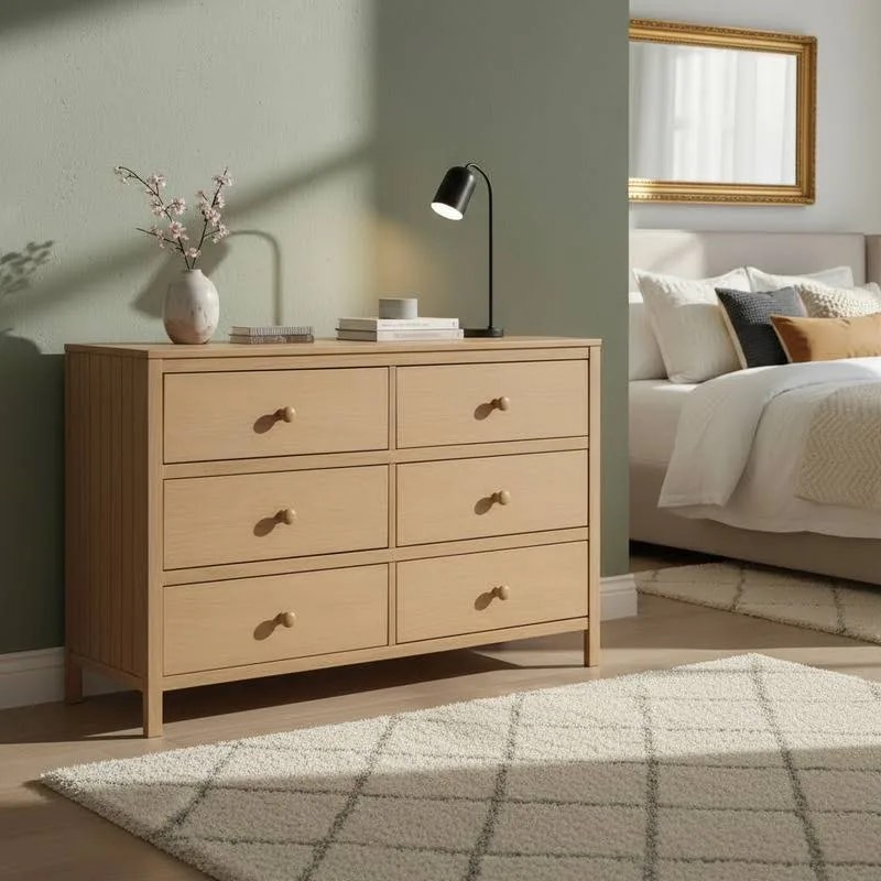 Soho Baby Everlee Honey Wood 6 Drawer Dresser with Wooden Knobs, 34'' H X 52'' W X 18'' D