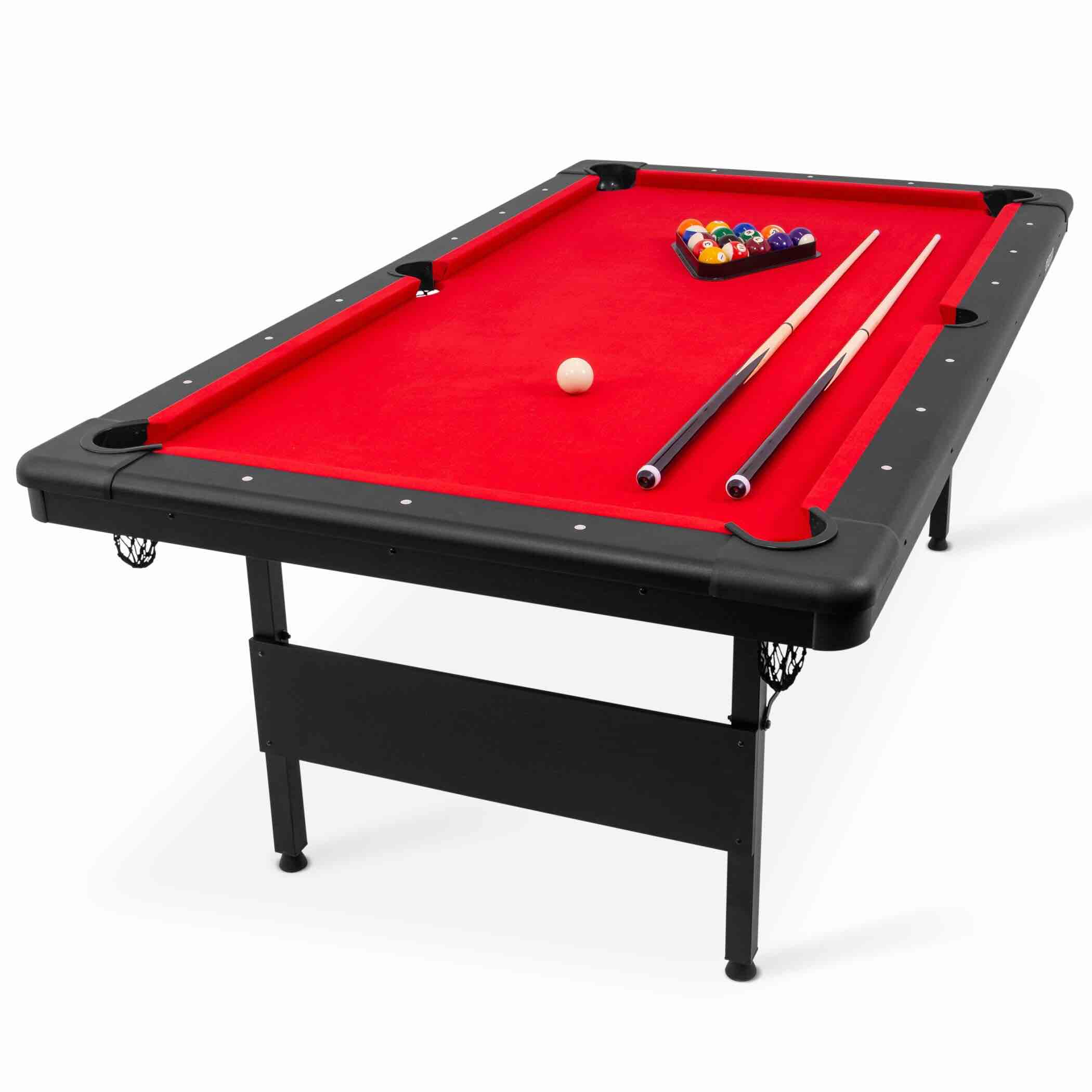 GoSports 7ft Red Portable Pool Table - includes Full Set of Balls, 2 Cue Sticks, Chalk and Felt Brush