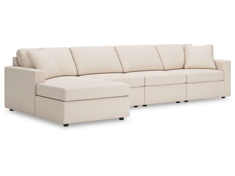 Plush White Corduroy Modular 4 Seat Reversible Sectional with Storage Ottoman, Square Feet in Espresso. Some marks on fabric from storage, otherwise great condition. 100” L x 32” D x 33” H