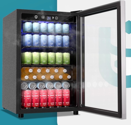 EUHOMY 4.5 Cu.ft Beverage Refrigerator and Cooler, 145 Can Mini fridge with Glass Door - black 
