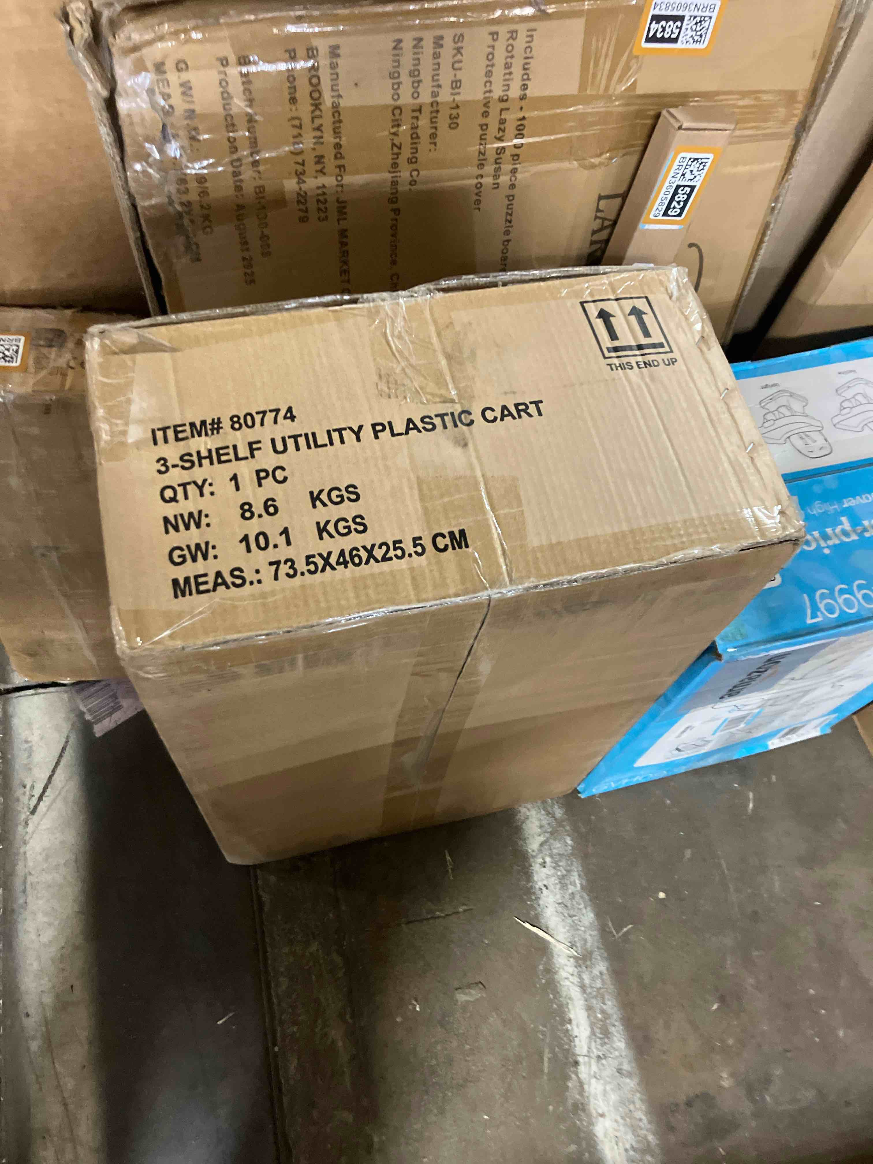 Condition photo showing New/Like New for MaxWorks 80774 3-Shelf Utility Plastic Cart with Wheels-225 Lbs Maximum Capacity , Black 3 Shelves