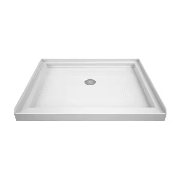 SlimLine 42 in. L x 42 in. W Single Threshold Alcove Shower Pan Base in White with Center Drain