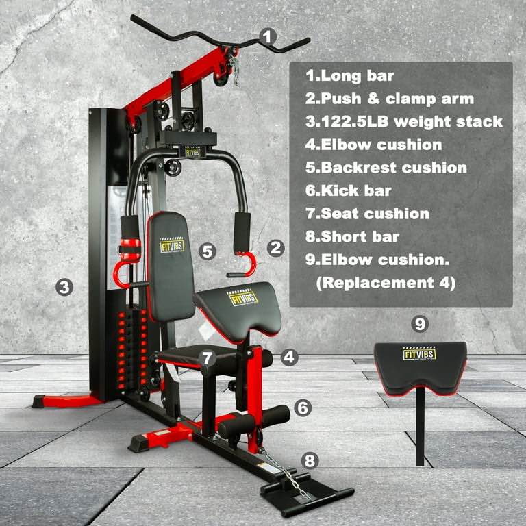 Fitvids LX760 Multifunctional Full Home Gym Workout Station System with 122.5 lbs Weight Stack, and Leg Training Pedal. 5 Boxes Total