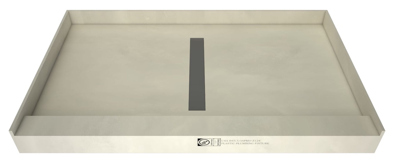 Redi Trench Alcove Polyurethane 36 In x 60 In Single Threshold Shower Base with Center Drain and Tileable Trench Grate. Leak Proof, Pre Pitched, Easy to Install, Tile Ready. 