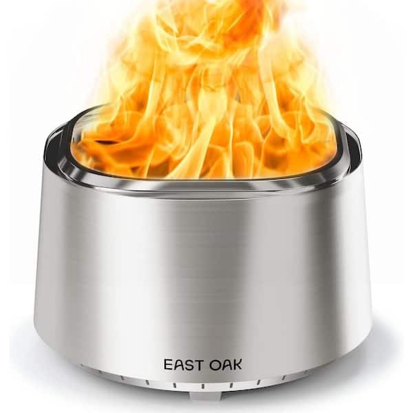 East Oak Camber Smokeless Fire Pit 29 in. Stainless Steel Removable Ash Tray - (good condition because there is a dent on the right side of stove, pictured)